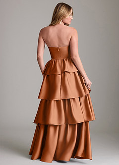 Azazie Faye Bridesmaid Dresses Copper A-Line Ruched Stretch Satin Dress image2