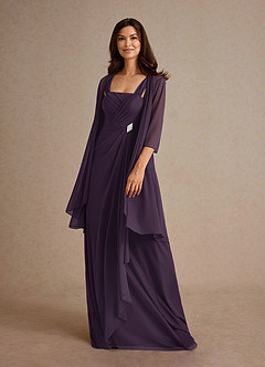 Azazie Clinton Mother of the Bride Dresses Plum A-Line Pleated Mesh Dress image1