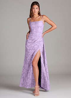 Azazie Denisa Bridesmaid Dresses Lilac Sheath Pleated Floral Burnout Dress image3