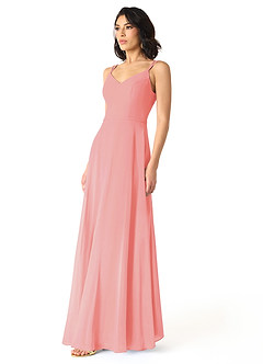 Azazie Janine Bridesmaid Dresses Coral A-Line V-Neck Chiffon Dress image2