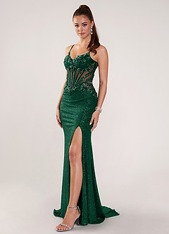 Christinmar Vert Foncé Robe de bal en satin stretch ornée de strass image3