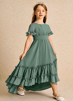 Azazie Kass Flower Girl Dresses Eucalyptus A-Line Pleated Chiffon Dress image1