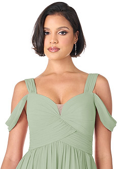 Azazie Lianne Bridesmaid Dresses Dusty Sage A-Line Off the Shoulder Chiffon Dress image8