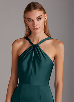 Azazie Elana Bridesmaid Dresses Pine Sheath Side Slit Stretch Satin Dress image6