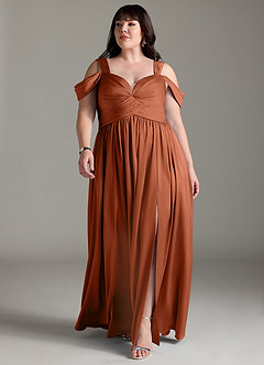 Azazie Lianne Bridesmaid Dresses Cedar Rose A-Line Off the Shoulder Stretch Satin Dress image11