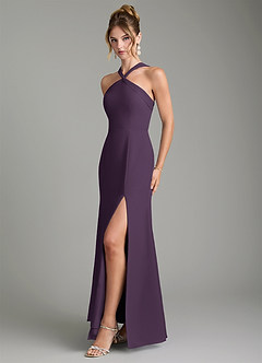 Azazie Rue Bridesmaid Dresses Plum A-Line Halter Chiffon Dress image5
