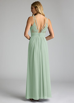 Azazie Maren Allure Bridesmaid Dresses Agave A-Line V-Neck Lace Chiffon Dress image5