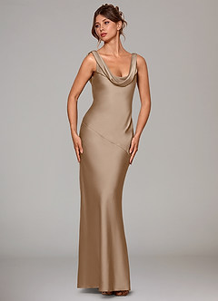 Azazie Rylina Bridesmaid Dresses Taupe Mermaid Stretch Satin Dress image3