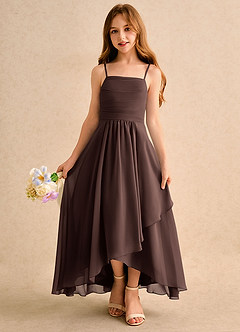 Azazie Twilight Dance Girls Formal Blumenmädchenkleider A-Linie Plissee Chiffon Kleid Ganache image4