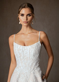 Azazie Layla Wedding Dresses Diamond White Ball-Gown Strapless Lace Dress image4