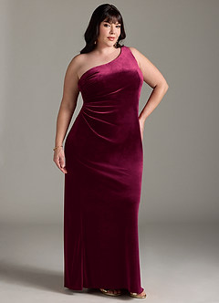 Azazie Argan Bridesmaid Dresses Cabernet Mermaid One Shoulder Pleated Velvet Dress image10