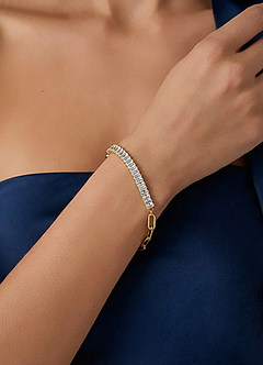 front 14K Gold Plated Birthstone Paperclip Tennis Bracelet