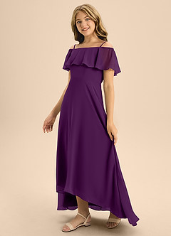 Azazie Maggie Junior A-Linie Schulterfrei Chiffon Kleid Traube image4
