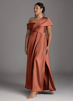 Azazie Milton Mother of the Bride Dresses Clay A-Line Pleated Stretch Satin Dress image11