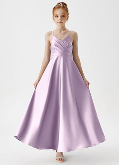 Azazie Avelina Junior Frosted Lilac A-Line Pleated Stretch Satin Dress image5