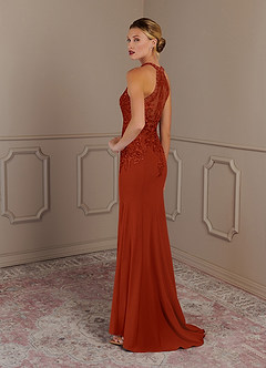 Azazie Tyra Mother of the Bride Dresses Rust Mermaid Halter Lace Stretch Crepe Dress image3