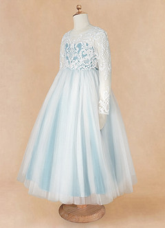 Azazie Elodie vestidos de niña de las flores Vestido de Marfil Azul Malhumorado de Encaje de Princesa image12