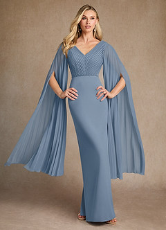 Azazie Ellsworth Mother of the Bride Dresses Dusty Blue Column Pleated Stretch Crepe Dress image2