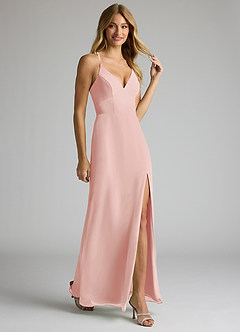 Azazie Becca Bridesmaid Dresses Rosette Sheath V-Neck Chiffon Dress image2