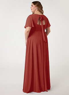 Azazie Kimber Bridesmaid Dresses Terracotta A-Line Flounce Sleeve Chiffon Dress image8