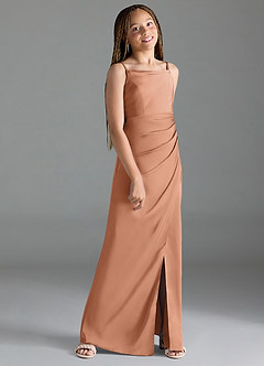 Azazie Leonis Junior Bronzer A-Line Pleated Stretch Satin Dress image3
