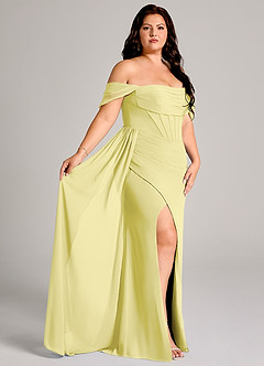 Azazie Amyra Brautjungfernkleider Wandelbar Etui Schulterfrei Chiffon Kleid Zitronensorbet image10