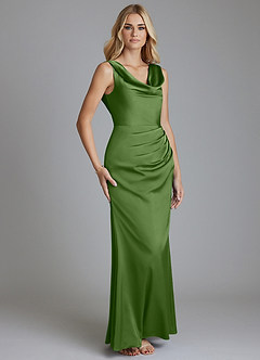 Azazie Tallie Bridesmaid Dresses Basil Mermaid Pleated Stretch Satin Dress image7
