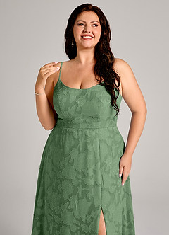 Azazie Moira Bridesmaid Dresses Eucalyptus A-Line Side Slit Floral Burnout Dress image12