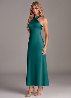 Azazie Doretta Bridesmaid Dresses Peacock Mermaid Pleated Stretch Satin Dress image4
