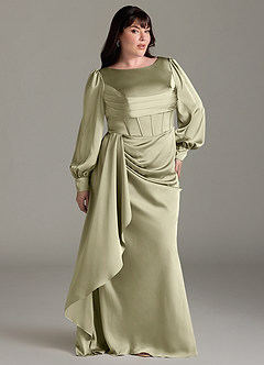 Azazie Raye Bridesmaid Dresses Pistachio Mermaid Long Sleeve Stretch Satin Dress image9