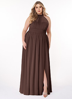 Azazie Iman Brautjungfernkleider A-Linie A-Linie Gerüscht Chiffon Kleid Ganache image8