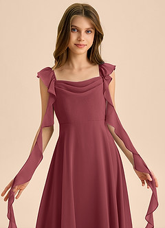 Azazie Carmin Junior Merlot A-Line Ruched Chiffon Dress image6