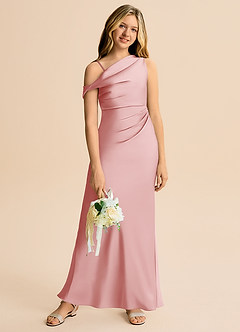Azazie Emerson Junior Powder Pink Sheath Off the Shoulder Stretch Satin Dress image5