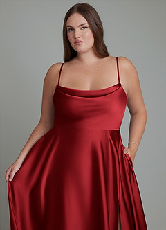 Azazie Elle Bridesmaid Dresses Scarlet A-Line Pleated Stretch Satin Dress image10