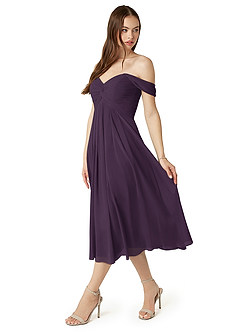 Azazie Vicenta Final Sale Plum A-Line Off the Shoulder Chiffon Convertible Dress image4