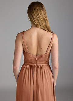 Azazie Chanel Bridesmaid Dresses Bronzer A-Line Pleated Stretch Satin Dress image4
