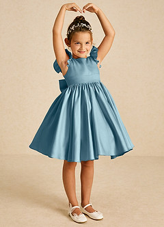Azazie Tootsie Flower Girl Dresses Moody Blue A-Line Bow Matte Satin Dress image1
