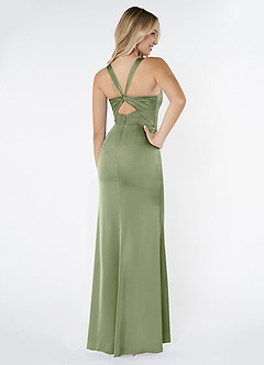 Azazie Mero Bridesmaid Dresses Pistachio Mermaid Pleated Stretch Satin Dress image3
