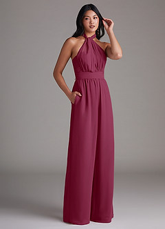 Azazie Lamara Bridesmaid Dresses Mulberry Off the Shoulder Chiffon Convertible Jumpsuit image12