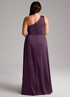 Azazie Brooke Brautjungfernkleider A-Linie One-Shoulder Stretch-Satin Kleid Pflaume image9