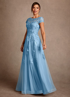 Azazie Jalinda 신부의 어머니 드레스 A라인 레이스 쉬폰 플로어 길이 드레스 image4