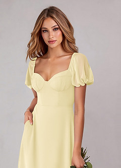 Azazie Fatima Bridesmaid Dresses Lemon Sorbet A-Line with Pockets Chiffon Dress image6