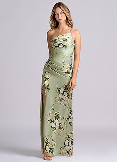 Azazie Eren Bridesmaid Dresses Floral Vines Mermaid One Shoulder Stretch Satin Dress image3
