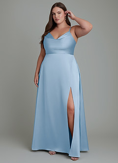Azazie Sarella Robes de demoiselle d'honneur Robe Trapèze en Satin extensible Plissé Poudre Bleue image6