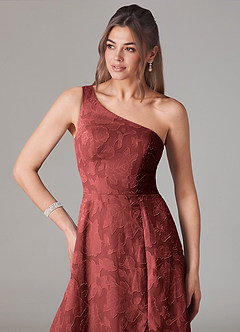 Azazie Ellianna Jurken voor bruidsmeisjes Jurk van Bloemen Burn-out met A-lijn One-shoulder Terracotta image6