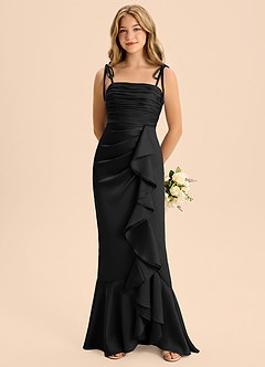 Azazie Ryan Junior Black Sheath Bow Stretch Satin Dress image5