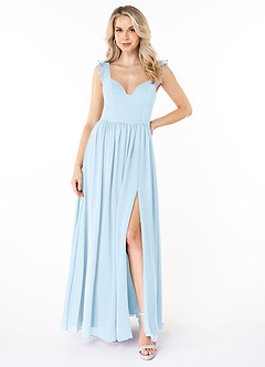 Azazie Stassie Brautjungfernkleider A-Linie Herzchen Gerüscht Chiffon Kleid Himmelblau image1