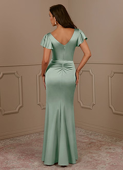 Azazie Roya Mère de la mariée Robes Robe Sirène en Satin extensible Col en V Plissé Agave image4