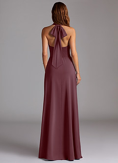 Azazie Myra Bridesmaid Dresses Sangria A-Line Side Slit Stretch Satin Dress image6