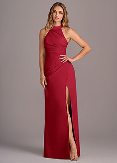 Azazie Jemma Brautjungfernkleider Etui Plissee Chiffon Kleid Scharlachrot image4